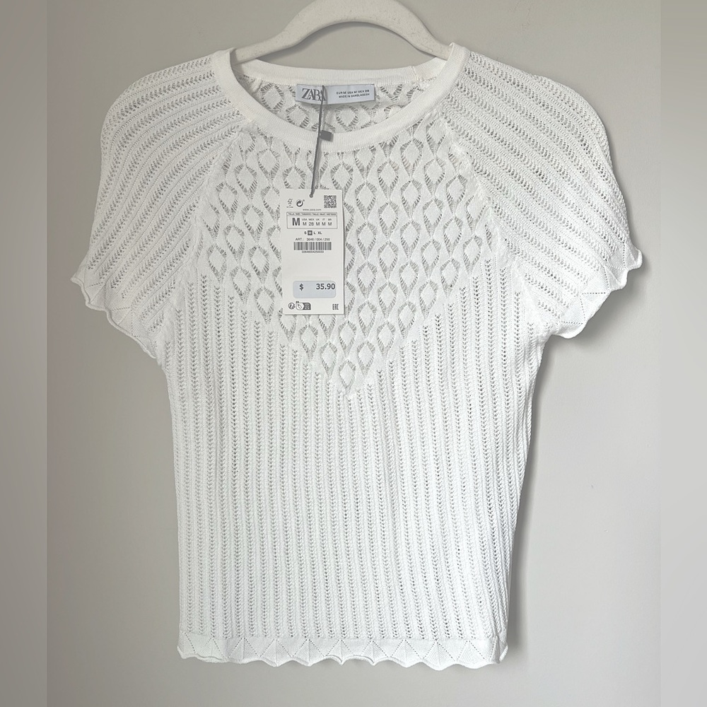 NEW Zara Women’s Crochet Tee- White Size Medium
